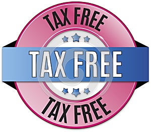 Blue pink round glossy tax free badge illustration