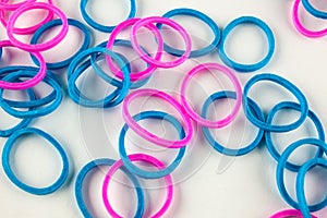 Blue and pink rubber bands