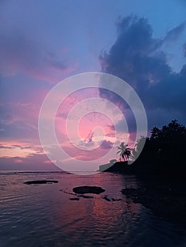 blue and pink sky at sunset in anyer beach
