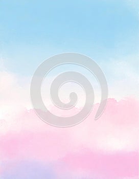 Blue and pink sky watercolor painting