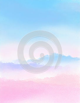 Blue and pink sky watercolor painting
