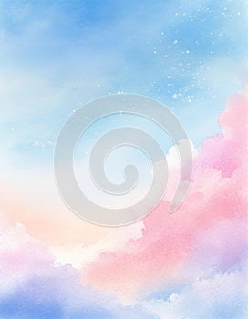 Blue and pink sky watercolor painting