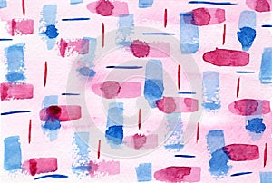 Blue pink stripes and blobs watercolor background