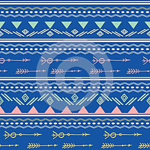 Blue pink tribal arrows seamless pattern