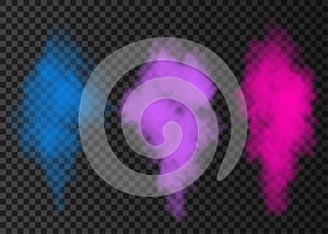 Blue, pink, violet  smoke explosion special effect  on transparent background