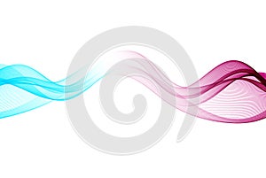 Blue pink wave lines on a white background, horizontal transparent wave