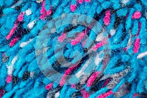Blue and pink wool threads as abstract background