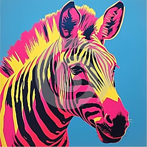 Blue And Pink Zebra: Pop Art Silkscreen Print By Mehmet Ukan