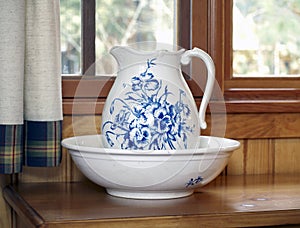 Blue pitcher and wash basin