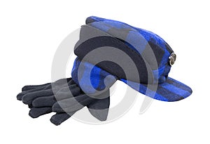 Blue plaid hunters Hat and gloves