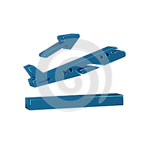 Blue Plane takeoff icon isolated on transparent background. Airplane transport symbol.