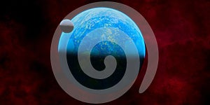 Blue Planet with Brown Moon