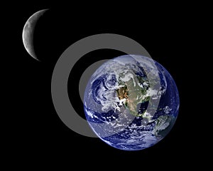 Blue Planet Earth And Crescent