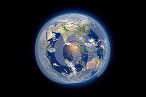 Blue Planet Earth Globe View from Space. Elements of this image furnished by NASA. 3d Rendering