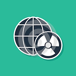 Blue Planet earth and radiation symbol icon isolated on green background. Environmental concept. Vector