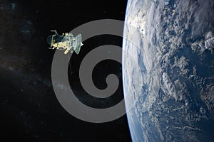 Blue planet Earth. Spacecraft launch into space. Elements of this image furnished by NASA