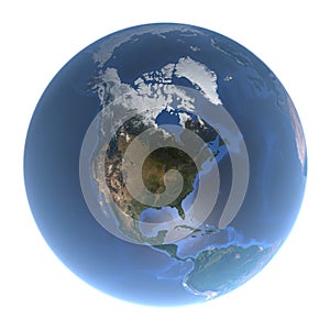 The Blue Planet Earth - a view of North America without clouds, 3d rendering, elements of this image furnished by NASA.