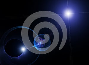 Blue planet, rays of light in space