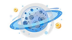 Blue Planet with Rings for Space Exploration and Cosmology Icon, vector design Generative AI photo