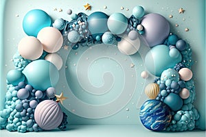 Blue planets dream universe ballon round garland, smash cake backdrop