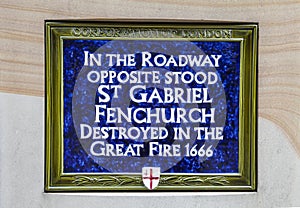 Blue Plaque Marking Site of St Gabriel Fenchurch