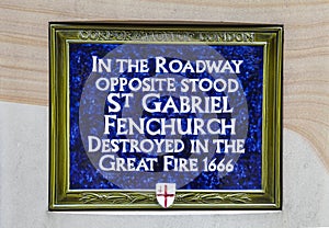 Blue Plaque Marking Site of St Gabriel Fenchurch photo