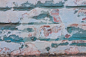 Blue plaster brick wall texture. Old retro building background copy space. Orange stones surface,detailed stone backdrop