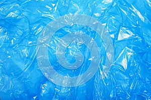 Blue Plastic Bag, Crumpled Cellophane Texture Background