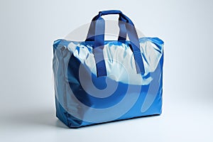 Blue plastic bag on a white background Ai photo