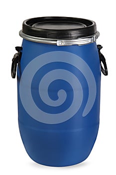 Blue plastic barrel