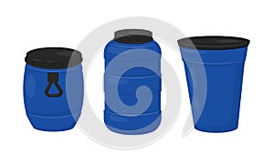 Blue Plastic Barrel with Closed Lid Vector Set