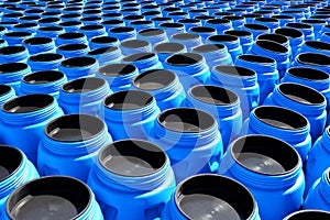 The blue plastic barrels for chemicals photo