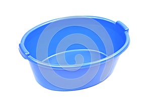 Blue plastic basin, isolated on a white background photo