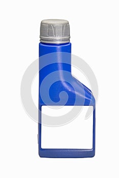 Blue plastic bottle with blank label isolated