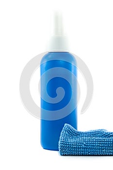 Blue plastic bottle cleaning lcd screen