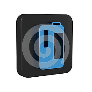 Blue Plastic bottle with handle for milk icon isolated on transparent background. Gallon of milk. Black square button.