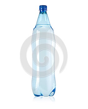 Blue plastic bottle with water