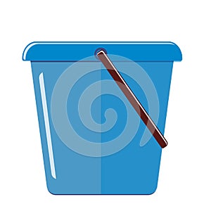 Blue plastic bucket. Isolated on white background. Vector