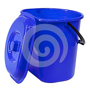 Blue plastic bucket with a lid