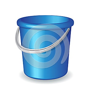 Blue plastic bucket on white background