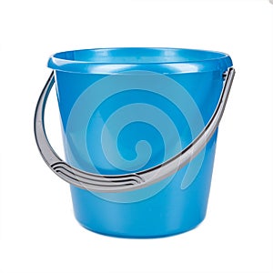 Blue plastic bucket on a white background