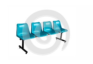 Blue plastic chairs oblique angle isolated