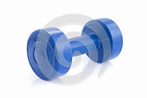 Blue plastic coated dumbells