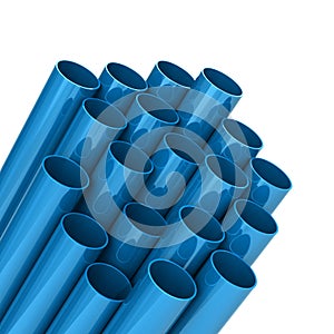 Blue plastic communication pipes 3d illustration