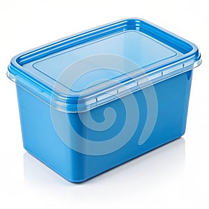 Blue plastic container isolated on white background