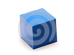 Blue plastic cube on white