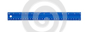 Blue plastic 12-inch ruler isolated on white with clipping path photo