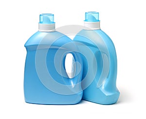 Blue plastic liquid detergent bottle. . Laundry container, merchandise template.