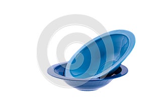 Blue Plastic Plates; Photo On White Background
