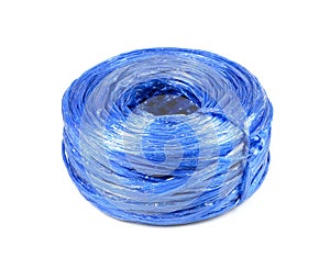 Blue plastic rope isolated on white background.Plastic string is